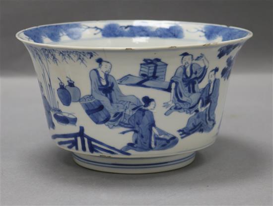 A Chinese blue and white bowl, Kangxi period diameter 19cm